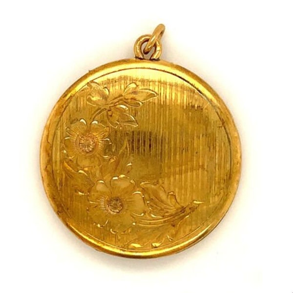 Antique Gold Filled Signed RBM Since 1874 Victorian Floral Carved Locket Pendant