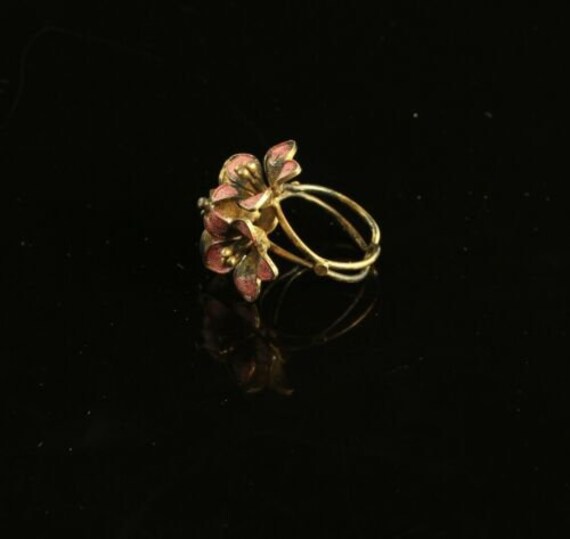 800 silver Three Enamel Pink Magnolia Flower Adju… - image 4