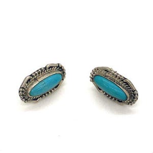 Vintage Signed Sterling Southwest Navajo Oval Turquoise Stone Post Stud Earrings