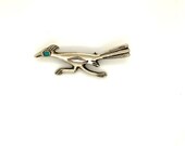 Vintage Sterling Signed AE Southwest Navajo Running Thunderbird Turquoise Brooch