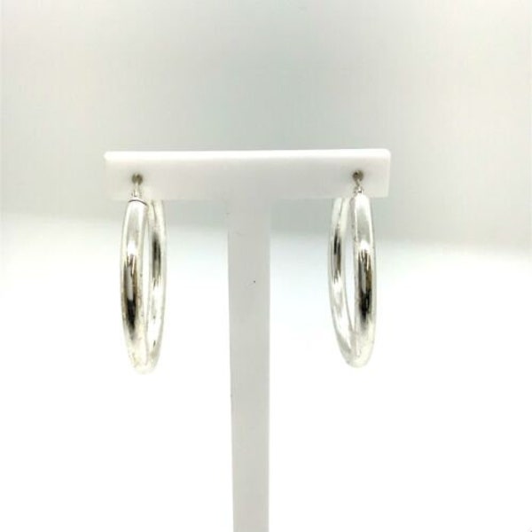 Vintage Sterling Signed 925 FAS Italy Modern Polished Designer Hoop Earrings