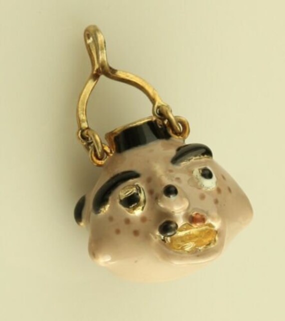 Vintage Sterling Silver Creepy Head Face Mask Enam