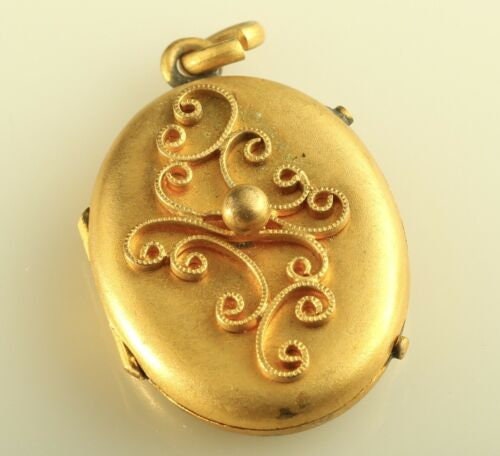 Antique Gold Filled Art Nouveau Victorian Scroll Locket Pendant