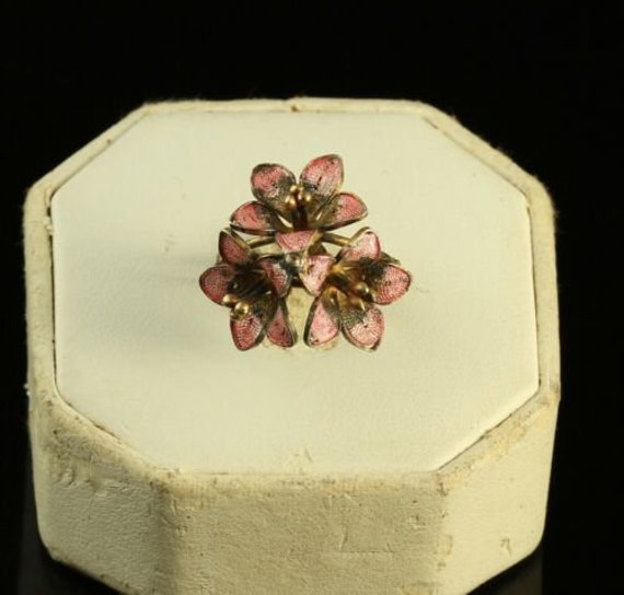 800 silver Three Enamel Pink Magnolia Flower Adju… - image 1
