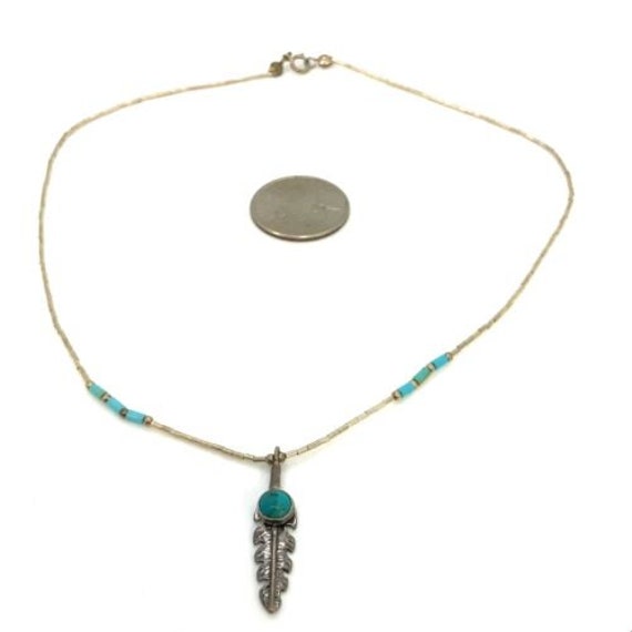 Vtg Native American Liquid Silver and Turquoise B… - image 3