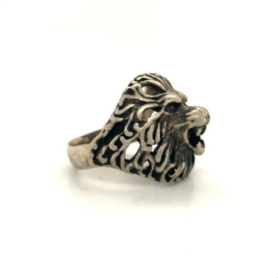 Vintage Sterling Signed 925 Open Works Lion Head … - image 2