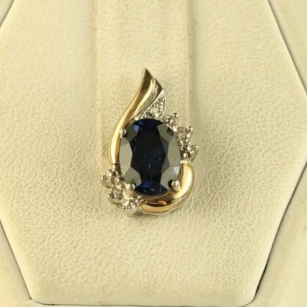 Vintage Sterling Signed Alwand Vahan AV 10K Sapphire Gemstone Diamond Pendant