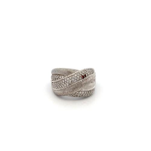 Vintage Judith Ripka Thailand Sterling Pave CZ with Garnet Accent X Ring Band 10
