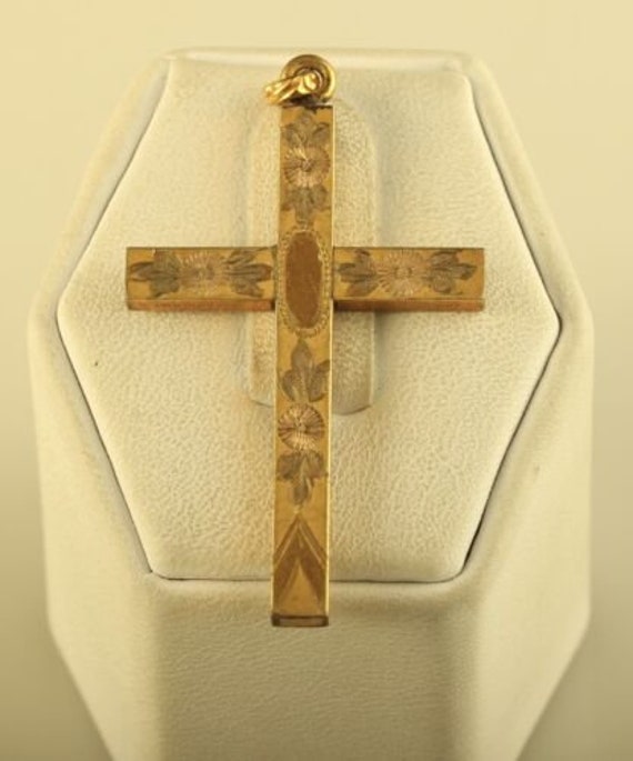 Vintage 10K Gold Filled Floral Etched Religious Cr