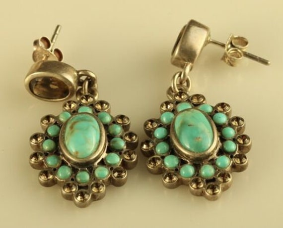 Vtg Thai Barse Sterling Silver Large Turquoise Cl… - image 2