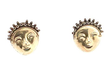 Vintage Sterling Silber signiert 925 geschnitzte Tribal Göttin Gesichtsmaske Ohrstecker