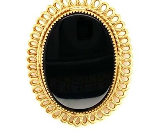 Vintage 12K Gold Filled Signed Catamore Oval Black Onyx Stone Designer Brooch