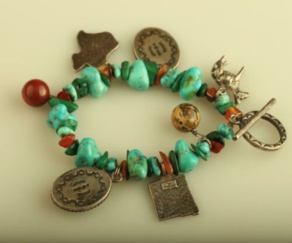 Vintage sterling silver multi beads turquoise car… - image 4