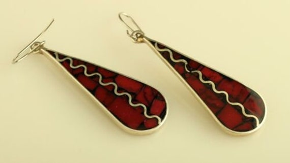 Vintage Navajo made elongated two-stone coral and… - image 3