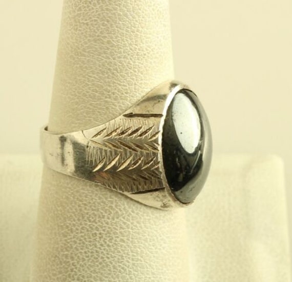 Vintage Hematite 900 Sterling Silver Dome Ring - image 2