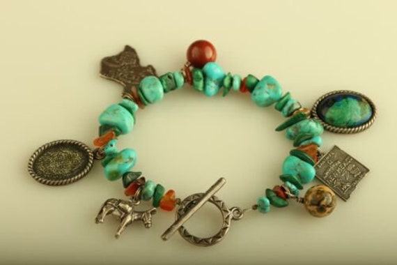 Vintage sterling silver multi beads turquoise carn