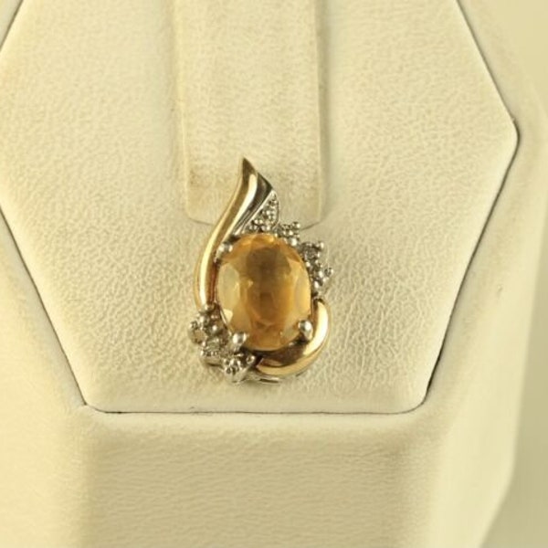 Vintage Sterling Signed Alwand Vahan AV 10K Citrine Gemstone Diamond Pendant