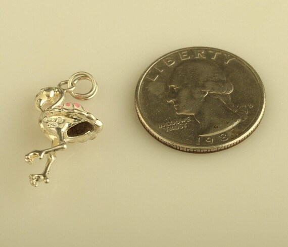 Vintage Sterling Silver 3D Enameled Flamingo Pend… - image 5