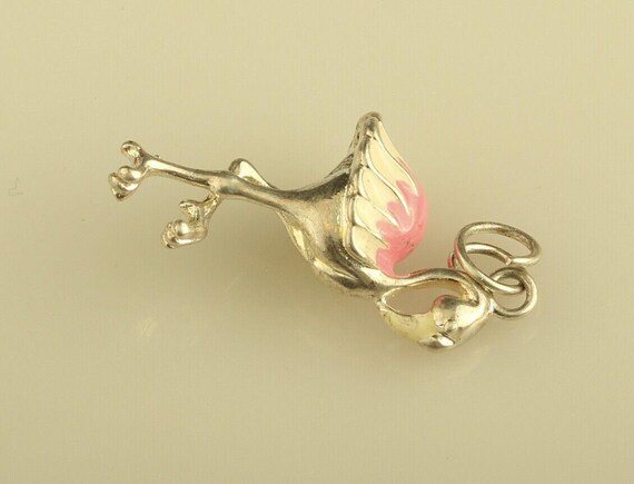 Vintage Sterling Silver 3D Enameled Flamingo Pend… - image 6