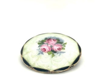 Vintage Sterling Signed 925S O.F. Hjortdahl Norwegian Rose Flower Enamel Brooch