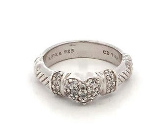 Vintage signierte Judith Ripka 925 Sterling Pave Herz CZ Gem Cocktail Ring 6 1/2