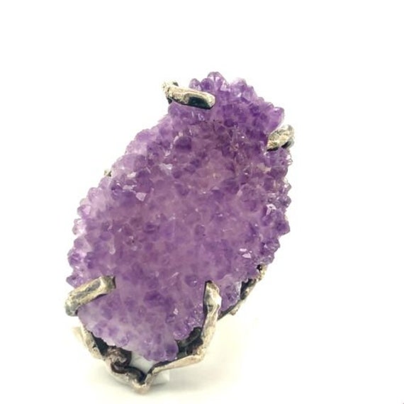 Vtg Sterling Abstract Brutalist Druzy Crystal Ame… - image 1