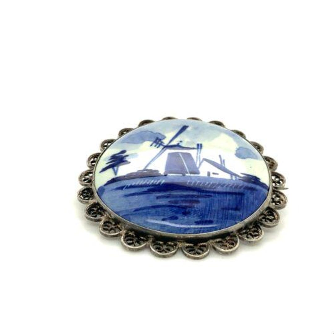 Delft Sign Vtg Sterling Sign Delft Holland Handmade Art Deco Windmill Paint ...