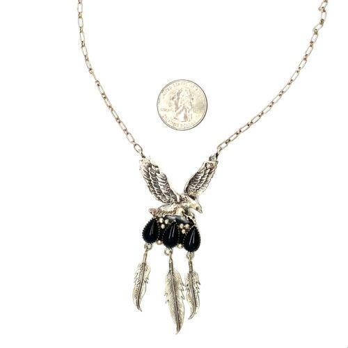 Vintage Sterling Silver Navajo Eagle Black Onyx Stone Chain