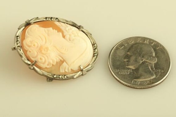 Antique 800 silver cameo maiden lady pink shell m… - image 4