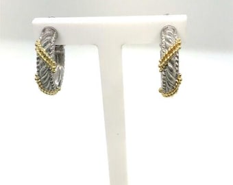 Vintage Sterling signiert Judith Ripka Thailand Perlen geflochtene Seil Creolen