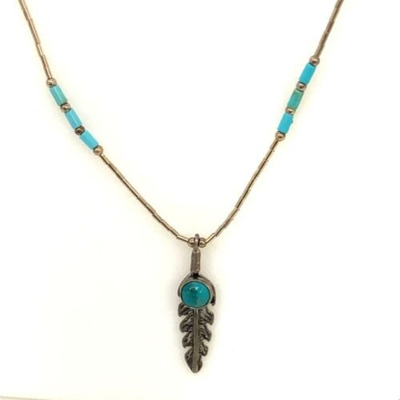 Vtg Native American Liquid Silver and Turquoise B… - image 1