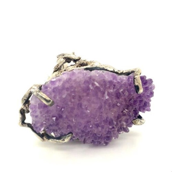 Vtg Sterling Abstract Brutalist Druzy Crystal Ame… - image 3