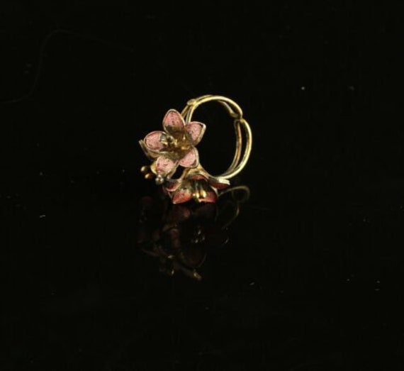 800 silver Three Enamel Pink Magnolia Flower Adju… - image 5
