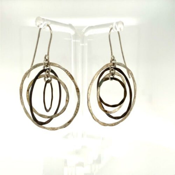 Vintage Sterling Signed 925 RLM Studio Intertwined Circle Hoop Dangle Earrings