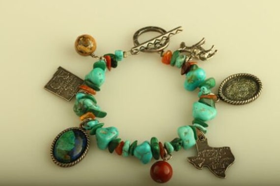 Vintage sterling silver multi beads turquoise car… - image 3
