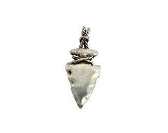 Vintage Southwestern Signed 925 Sterling Silver Figure Arrowhead Spear Pendant