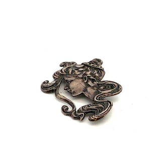 Vintage Signed 925 Sterling Art Nouveau Carved Female Lady Brooch Pendant