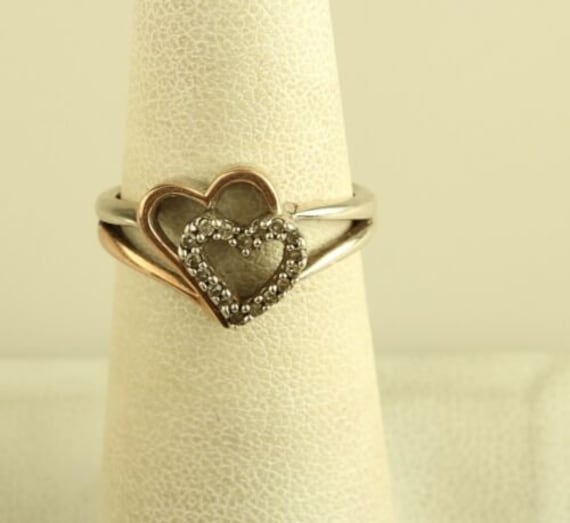 vintage sterling silver and 10k two hearts SUN di… - image 1