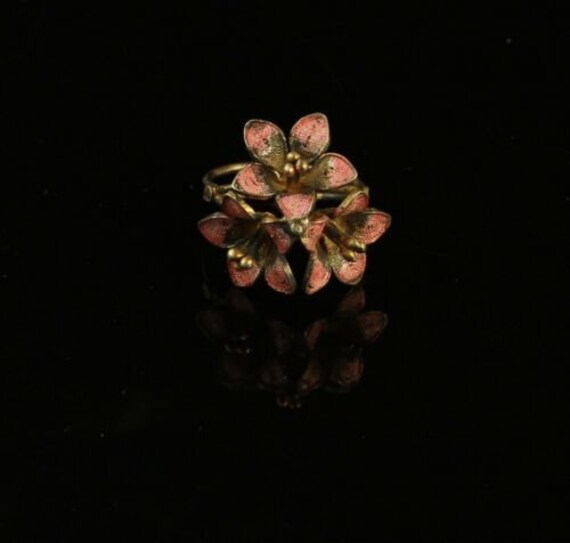 800 silver Three Enamel Pink Magnolia Flower Adju… - image 2