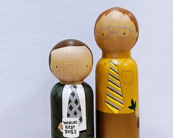 Michael Scott and Dwight Schrute The Office Wooden Peg Dolls, Figurines and Christmas Ornaments