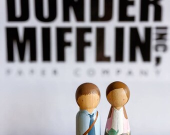 Jim and Pam The Office Wooden Peg Doll Gift Figurines