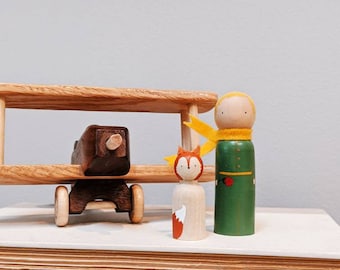 The Little Prince and Fox Hand Painted Wooden Peg Dolls - Le Petit Prince Figure Mini - Antoine de Saint-Exupery