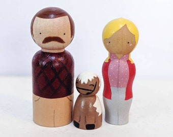 Parks and Rec Wooden Peg Doll Gift // Leslie Knope / Ron Swanson / Lil Sebastian