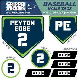 Custom Baseball Name Labels • Personalized Sports Name Decal Kit • Baseball Equipment Name Tag Pack • 11 Decals Included • FREE Shipping