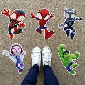 Spider-Man and His Amazing Friends Textured Peel and Stick Floor Decals • Set of 5 • 13&quot; Tall Birthday Decorations • Bounce House Decals