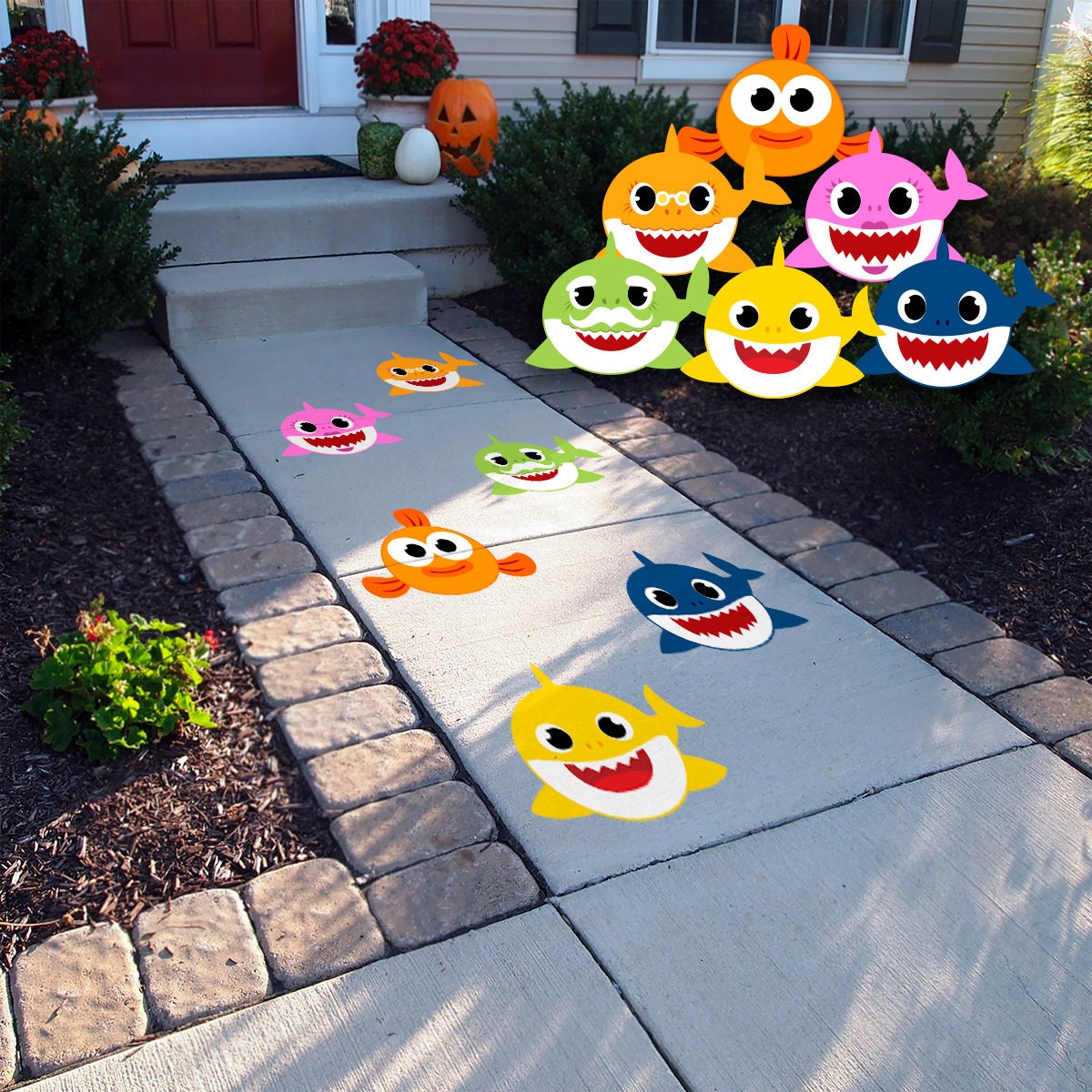 Baby Shark Textured Peel and Stick Floor Decals • Set of 6  • Birthda…