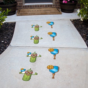 Pickleball Party Peel and Stick Sidewalk Decals • Indoor/Outdoor 12&quot; Pickle-Ball Floor Decals • Set of 8