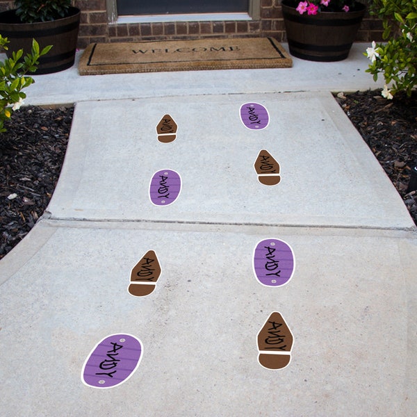 Buzz and Woody Customizable Floor Decals • Set of 8 12" Toy Story Foot Steps •  Removable Sidewalk Vinyl Decals