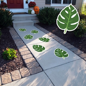 Palm Leaf Floor Decals • Removable Sidewalk Vinyl Stickers • 12&quot; Tall Social Distancing Markers • Tropical Party Decor
