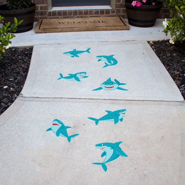 Shark Floor Decals • 7 Pack • Removable Sidewalk Vinyl Decals • Birthday Decorations • Bounce House Decals